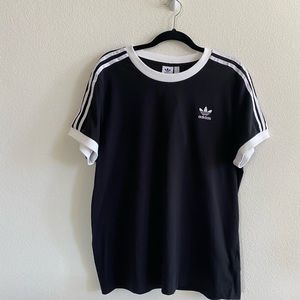 NWT Adidas trefoil 3 stripe black tee
